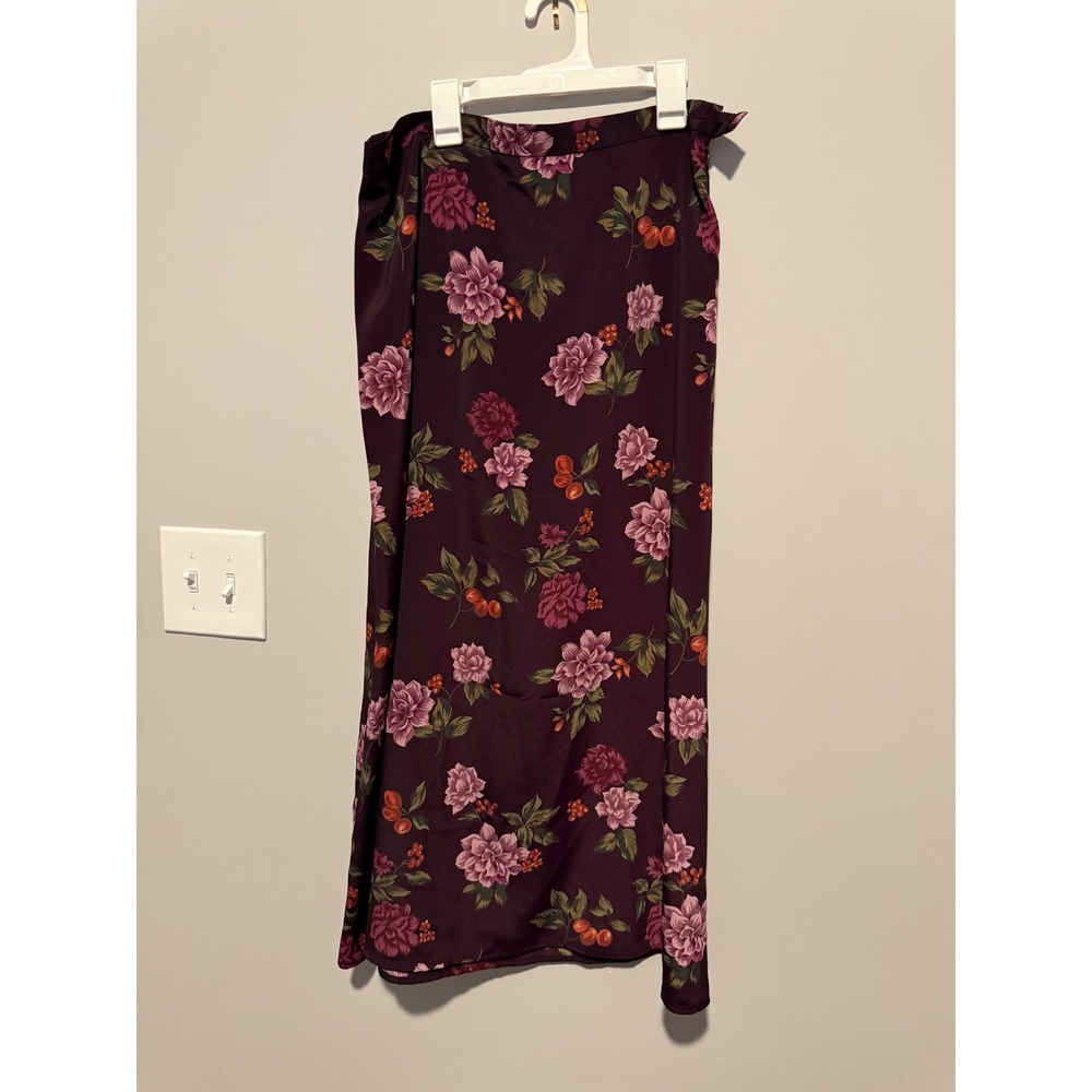 Requirements Floral Maxi Skirt Plum Purple Pink Rose Print Straight Size L